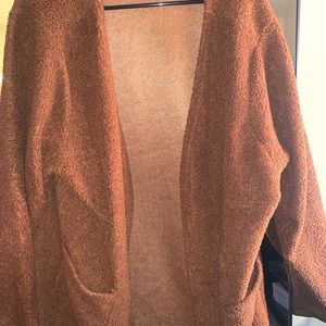 Plus Size Brown Fuzzy Cardigan